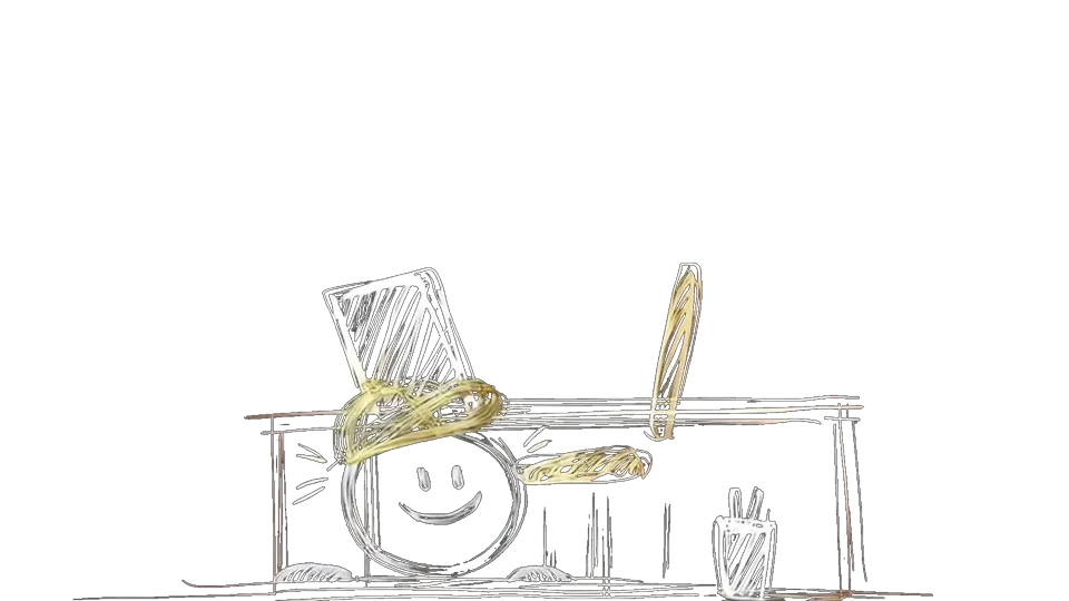 Stickman siedzący przy biurko przy komputerze